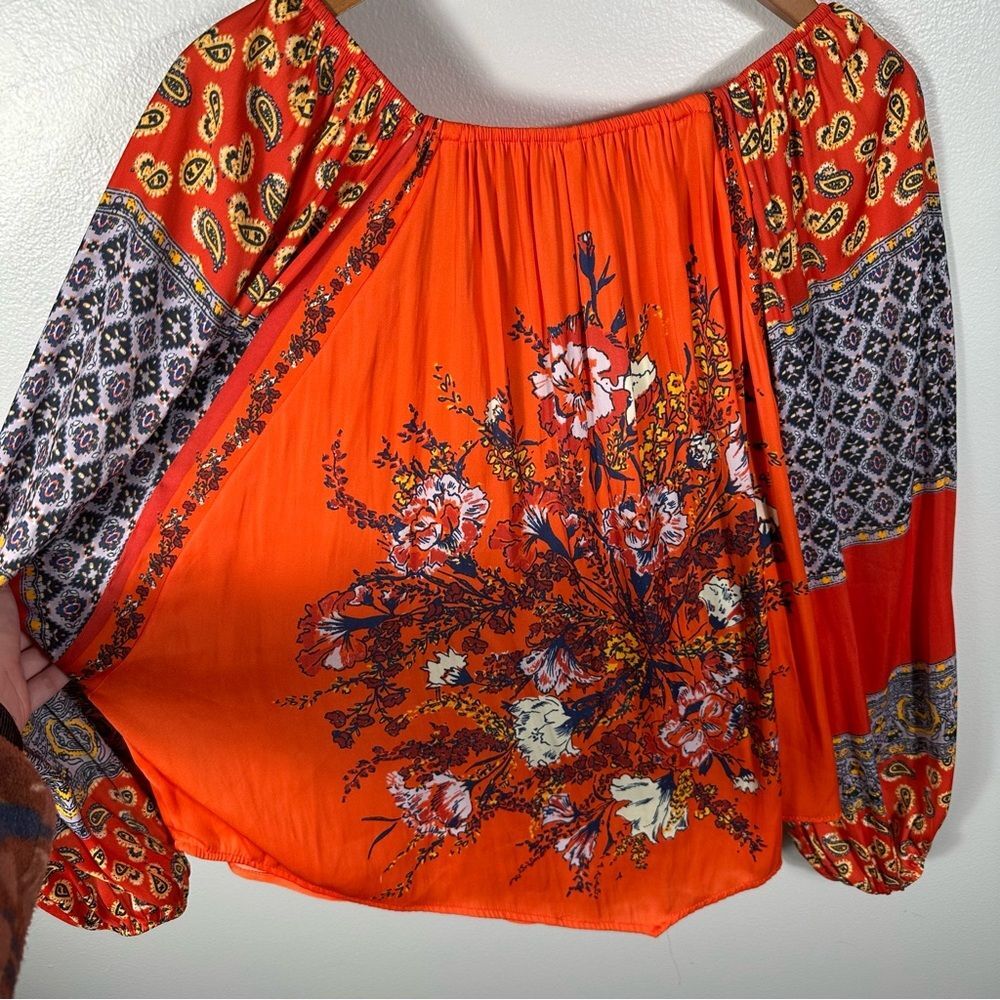 Free People Positano Print Blouse NWT Size XS Cherry Combo Boho Spring Chic - Picture 12 of 15
